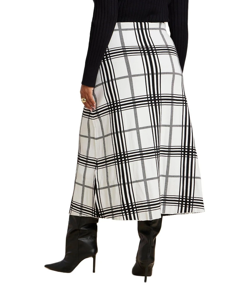 Eloquii Women's Plaid Midi Sweater Skirt With Sleeve Ties