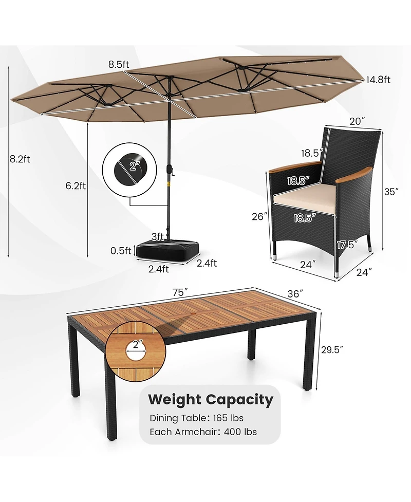 Gymax Patio Dining Set Double-Sided Umbrella (Base Included)