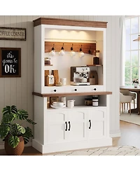 gaomon Coffee Bar Cabinet with Led Light, 72 in Tall Farmhouse Coffee Bar Hutch with Storage, Sideboard Buffet Cabinet with Microwave Stand