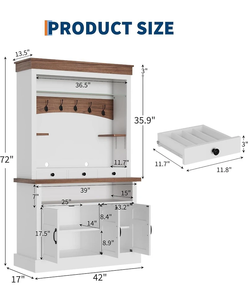 gaomon Coffee Bar Cabinet with Led Light, 72 in Tall Farmhouse Coffee Bar Hutch with Storage, Sideboard Buffet Cabinet with Microwave Stand