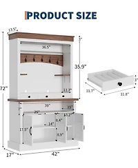 gaomon Coffee Bar Cabinet with Led Light, 72 in Tall Farmhouse Coffee Bar Hutch with Storage, Sideboard Buffet Cabinet with Microwave Stand