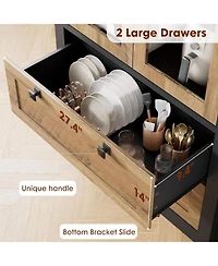 gaomon Tall Kitchen Pantry Cabinet - Modern Display Storage with 2 Large Drawers, Glass Doors, and Adjustable Shelves