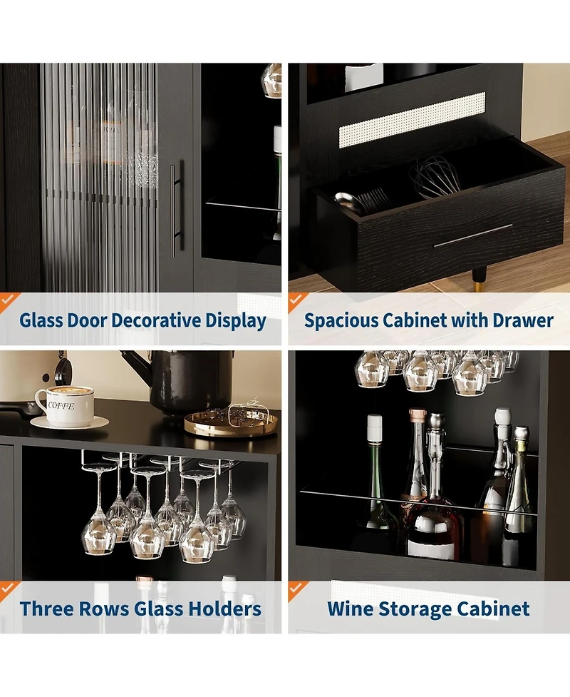 gaomon Modern Wine Bar Cabinet with Glass Rack, Door Display and Drawers, Coffee & Liquor Storage, Buffet Sideboard Table