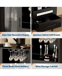 gaomon Modern Wine Bar Cabinet with Glass Rack, Door Display and Drawers, Coffee & Liquor Storage, Buffet Sideboard Table