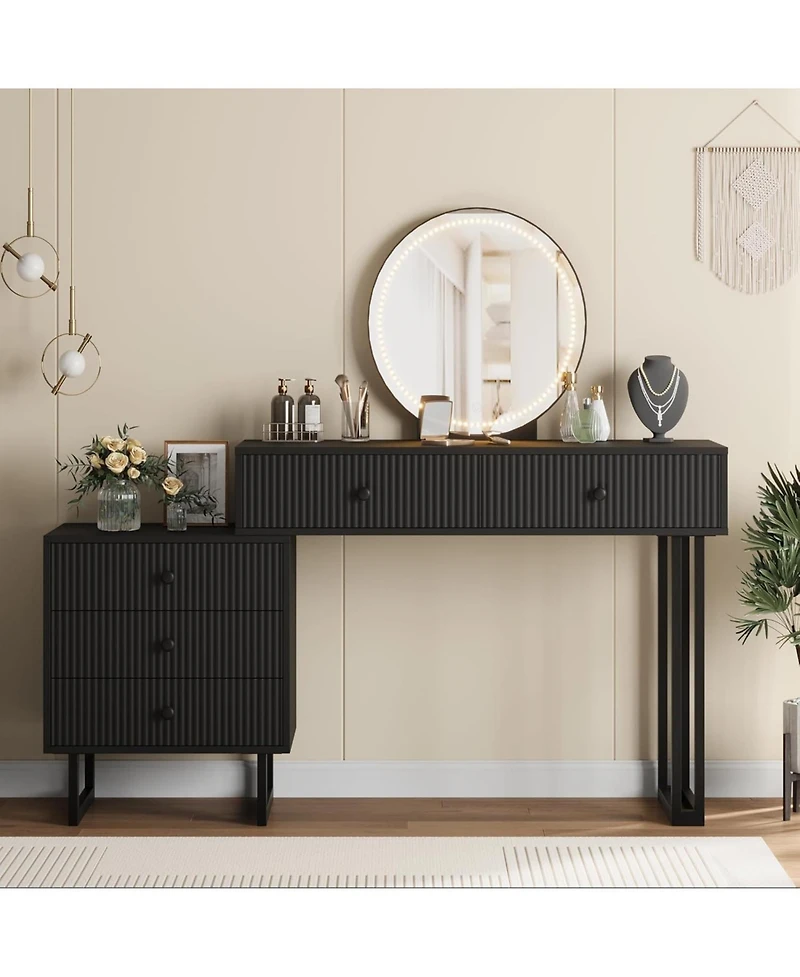 gaomon Vanity Desk with Mirror and Lights, Small Makeup Vanity with 5 Drawers for Bedroom, Modern Makeup Vanity Organizer
