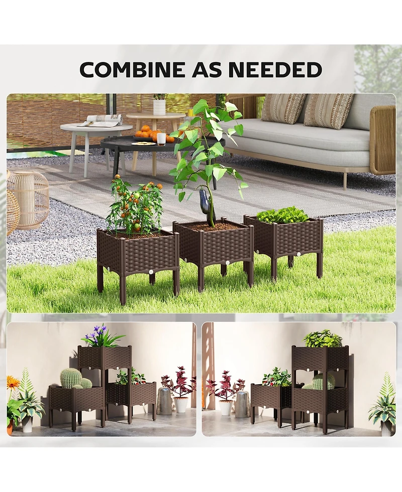 Outsunny Plastic Raised Garden Bed with Legs, Self Watering Planter Boxes