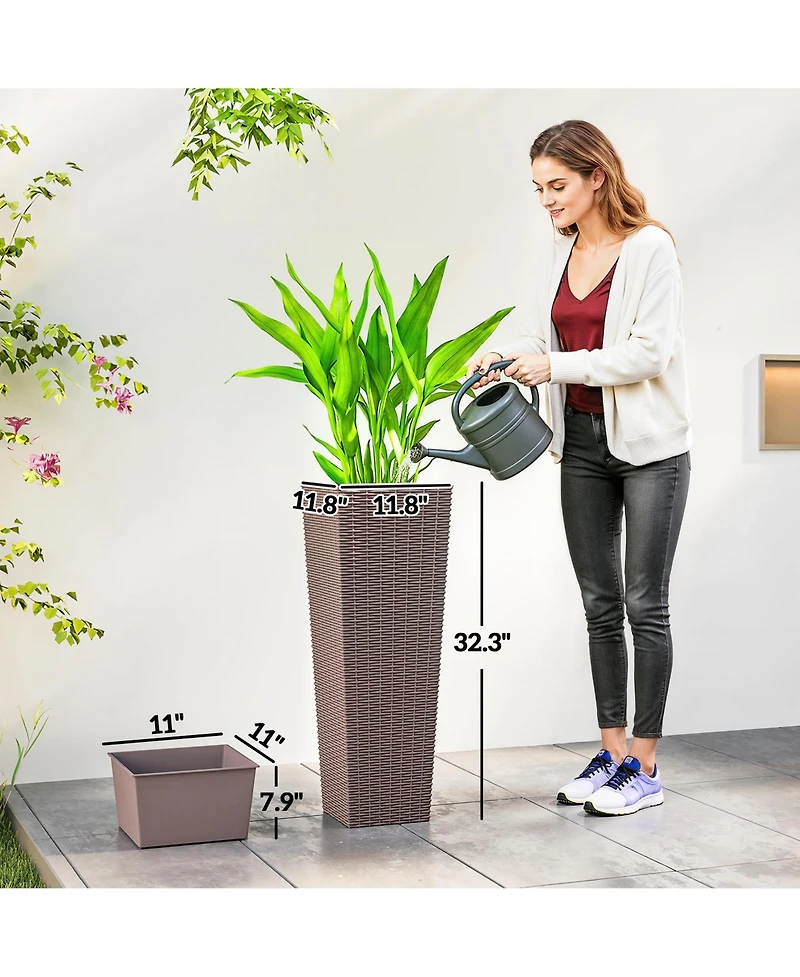 Outsunny 32 Inch Set of 2 Tall Planters for Outdoor Plants,