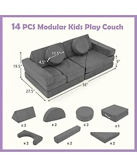 14 Piece Modular Kids Play Couch for Playroom and Bedroom