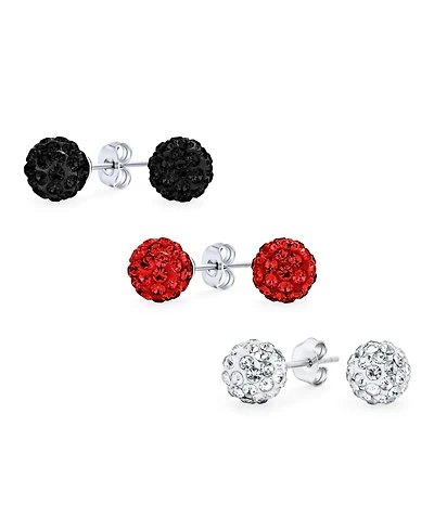 Bling Jewelry Set of 3 Clear Crystals Ball Stud Earrings Sterling Silver Post