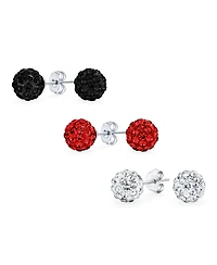 Bling Jewelry Set of 3 Clear Crystals Ball Stud Earrings Sterling Silver Post