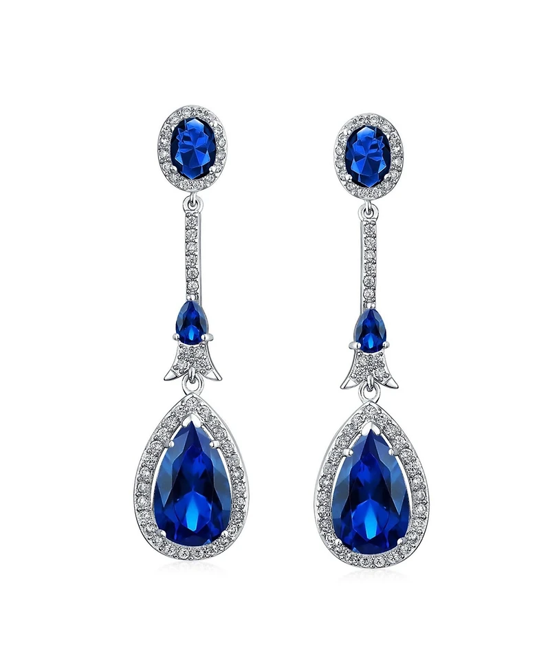 Bling Jewelry Art Deco Style Dangle Cubic Zirconia Halo Cz Teardrop Statement Chandelier Earrings