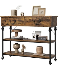 gaomon Rustic Console Table with 2 Drawers & Storage Shelves, Farmhouse Entryway Table for Home Decor