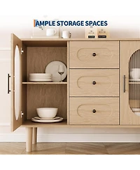 gaomon Sideboard with Fluted Glass Doors and 3 Drawers with Adjustable Shelves for Kitchen