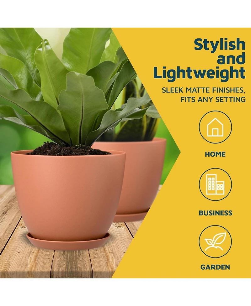 Terracotta Plant Pots with Drainage Holes & Saucers 3-Pack – Indoor & Outdoor Stackable Planters, Durable & Weatherproof.
