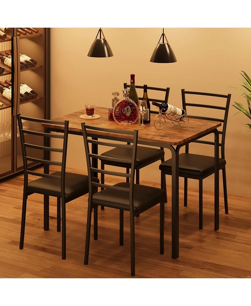 gaomon 5-Piece Modern Rectangular Wooden Dining Table Set with Upholstered Chairs