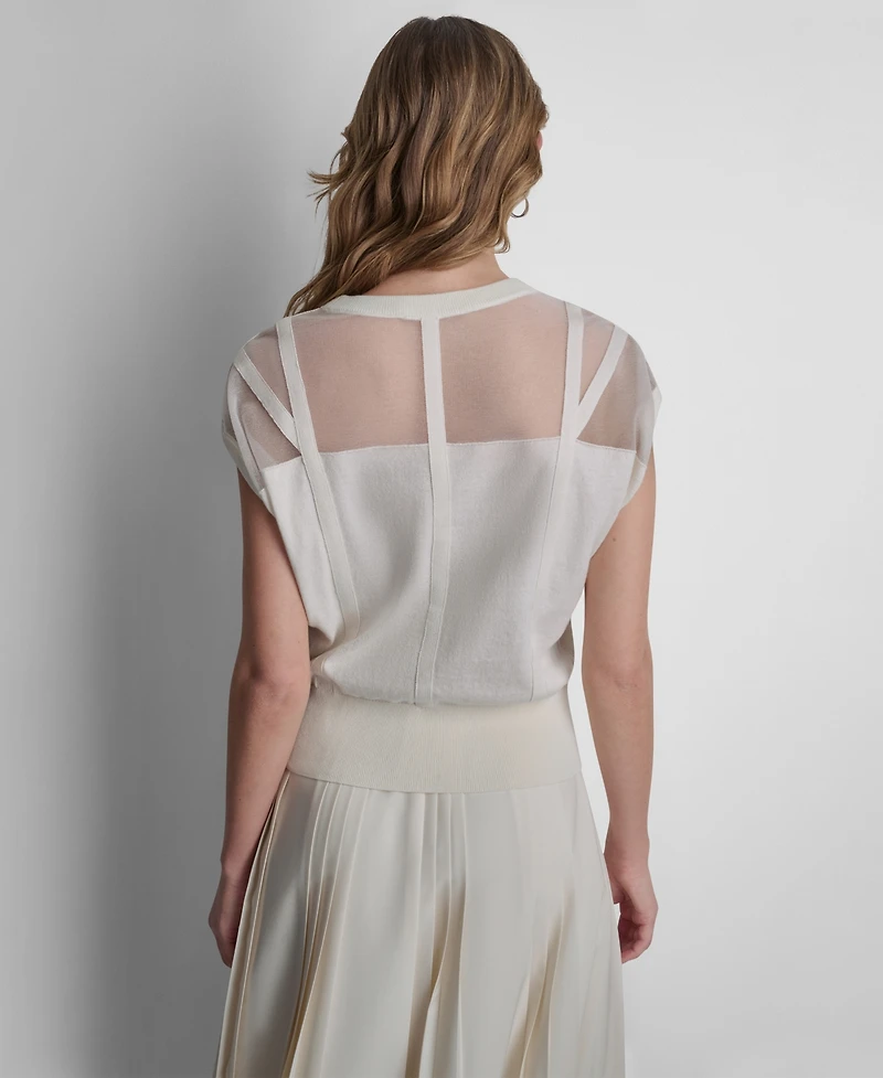 Dkny Women's Corset Seam Sheer Yarn Crewneck Sweater