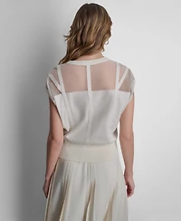 Dkny Women's Corset Seam Sheer Yarn Crewneck Sweater