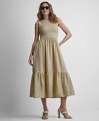Dkny Women's Sleeveless Sweater Top Mixed Media Midi Dress
