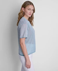 Dkny Women's Short-Sleeve Striped Sweater