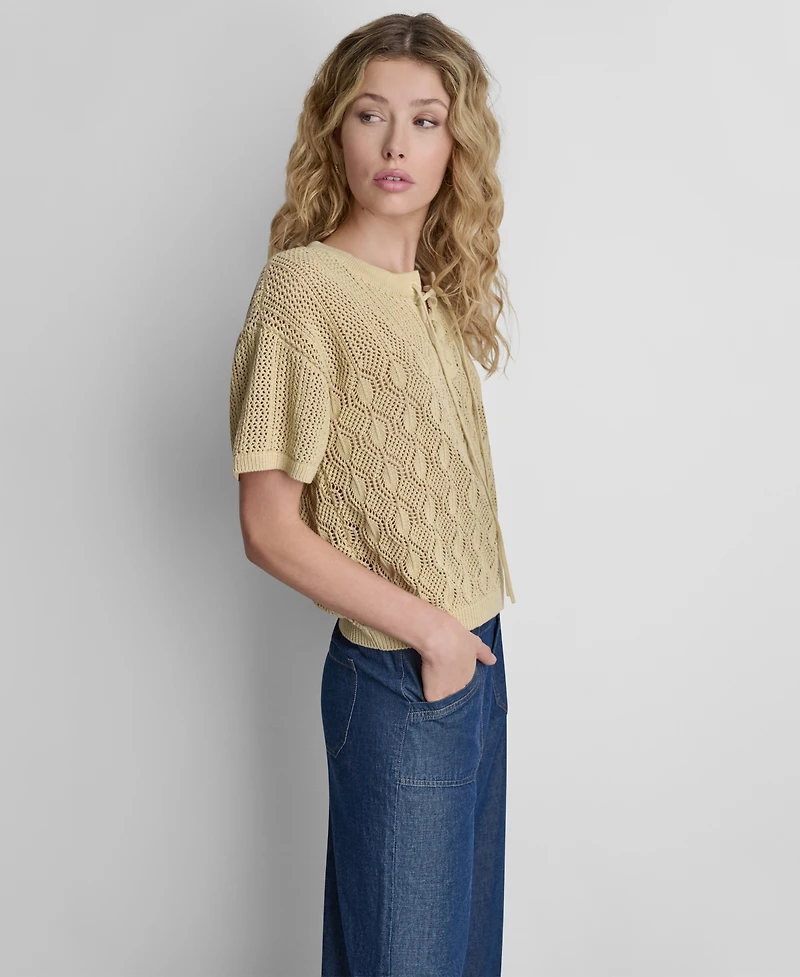 Dkny Women's Textured Pointelle Lace Front Top