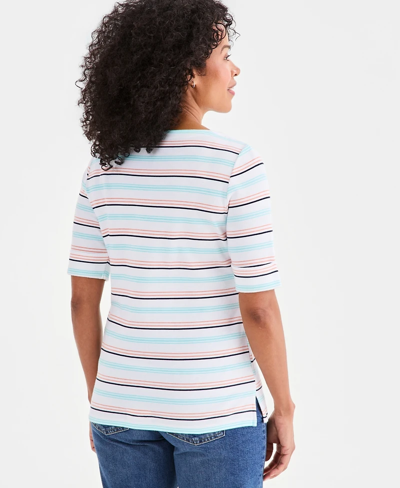 Style & Co Women's Printed Boat-Neck Elbow-Sleeve Top, Macy's Exclusive