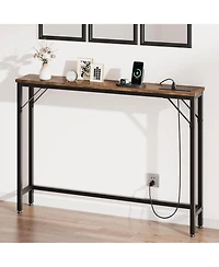 gaomon 5.9" Narrow Console Table with Outlets & Storage Shelf, Behind-Couch Table for Entryway & Living Room