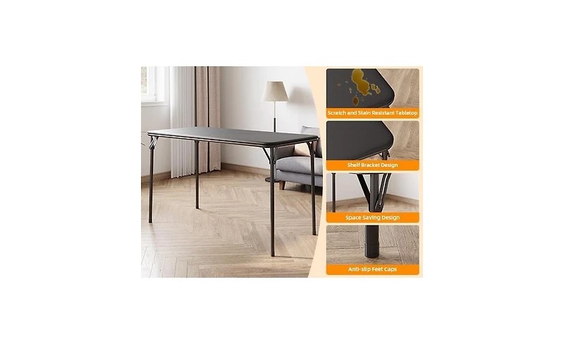gaomon 4-Foot Folding Table with Upholstered Pu Leather Top, Heavy-Duty Metal Legs