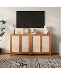 gaomon Rattan Storage Cabinet with Doors Adjustable Shelves and Portable Design Mid Century