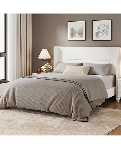 gaomon Full Velvet Bed Frame with Wingback Headboard, Upholstered Platform Bed with Wood Slats