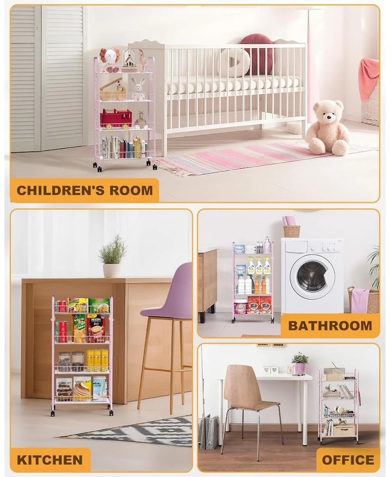 Mythinglogic 4 Tier Rolling Cart with 360°Wheels, Snack Cart