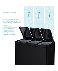 Home Zone Living 16 Gallon Stainless Steel Triple Trash and Recycling Can with Soft Close Lids and Step Pedals