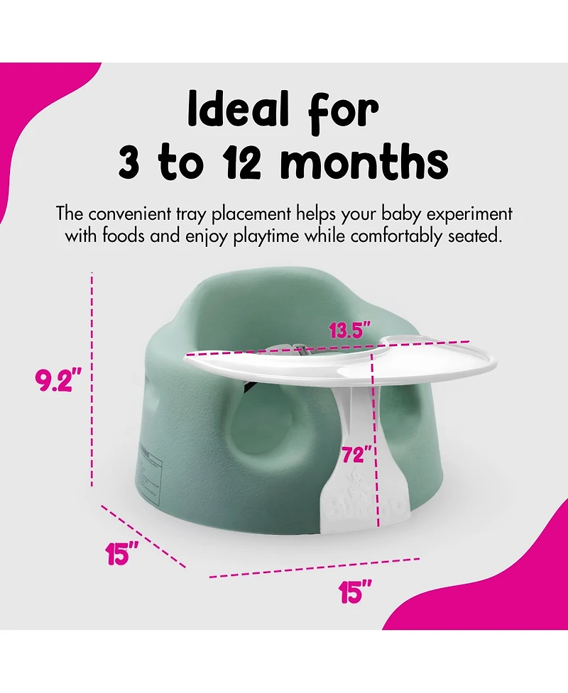 Bumbo Baby Floor Seat, Portable Infant Sit Up Chair w/ Tray Attachment, Hemlock