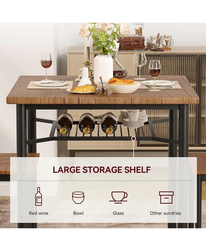 gaomon 2-Piece Square Table Set for 2, Modern Kitchen Dining Set, Space-Saving Mdf & Stainless Steel, Retro