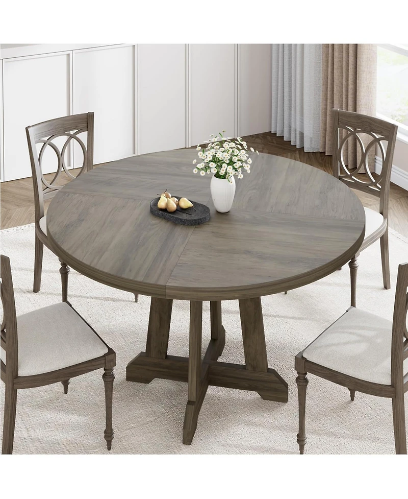 gaomon Modern Farmhouse Round Dining Table – Sturdy Pedestal, Space-Saving, Seats 4, Light Elephant