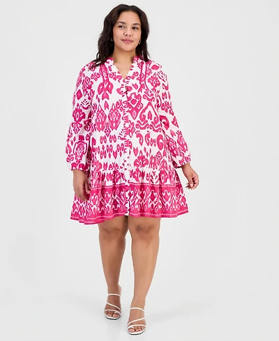 Raviya Plus Printed Button-Down Swim Cover Up Dress