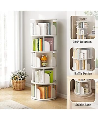 Rainsken 5 Tier Wooden Rotating Round Spinning Bookshelf Tower Storage Organizer