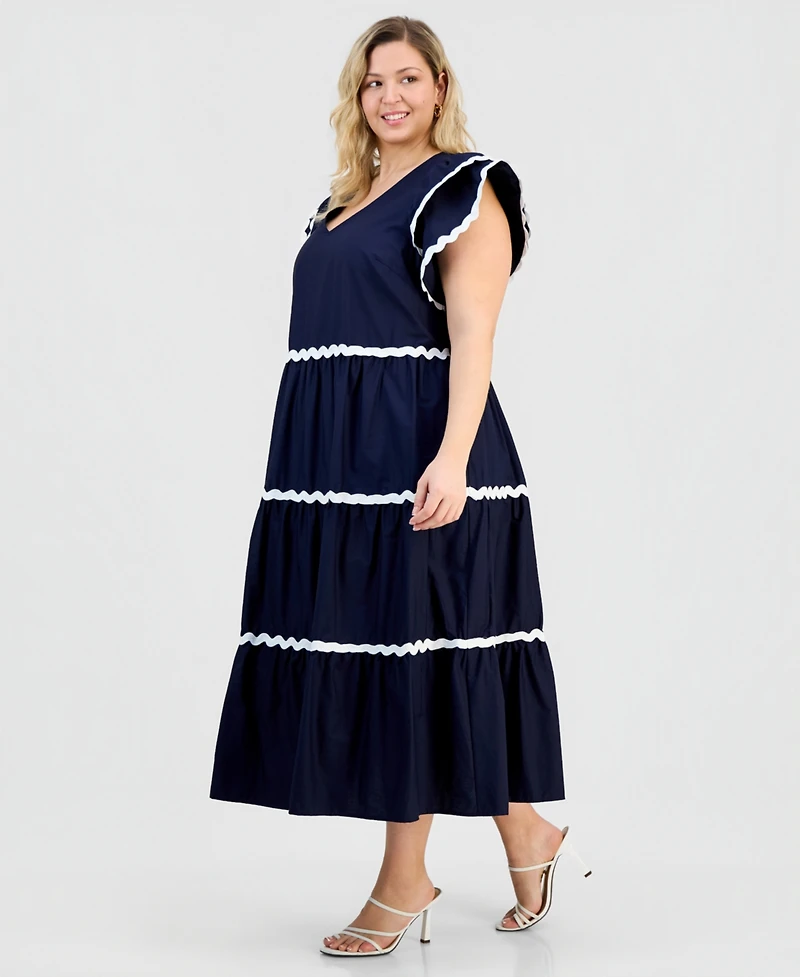 Robbie Bee Plus V-Neck Flutter-Sleeve Dress
