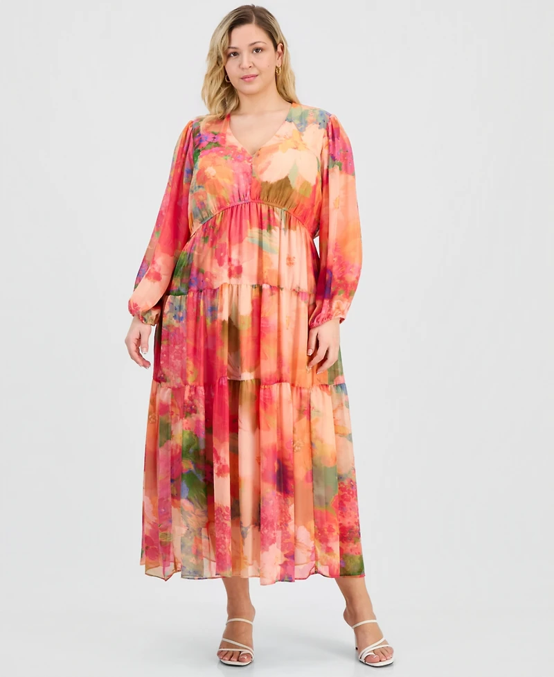 Robbie Bee Plus V-Neck Tiered Maxi Dress
