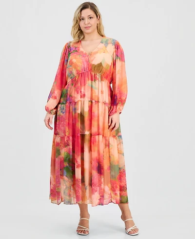 Robbie Bee Plus V-Neck Tiered Maxi Dress