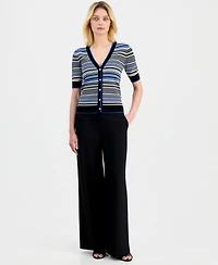 T Tahari Women's Elbow-Sleeve V-Neck Striped Cardigan Sweater