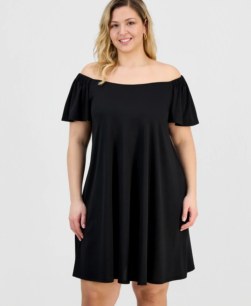 Robbie Bee Plus Off-The-Shoulder Crepe Shift Dress