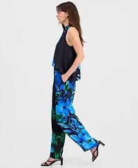 T Tahari Women's Floral-Print Pull-On Straight Pants