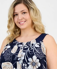 Robbie Bee Plus Printed Pleat-Neck Sleeveless Dress