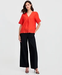T Tahari Women's Embroidered Eyelet-Hem Top