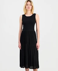 T Tahari Women's Sleeveless Scoop-Neck Mixed Media Dress