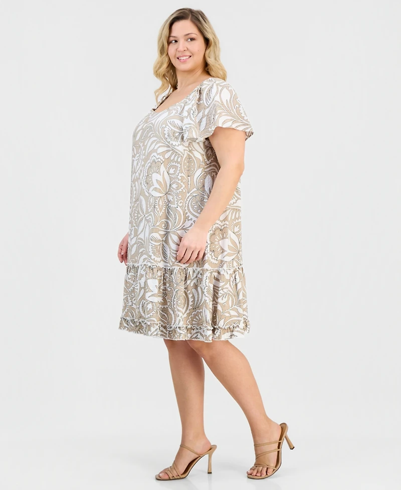 Robbie Bee Plus Printed Tiered Shift Dress