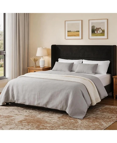 gaomon Velvet Bed Frame with Wingback Headboard, Upholstered Platform Bed, No Box Spring Needed