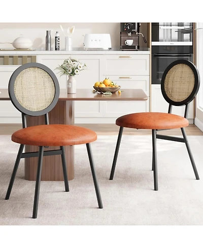 gaomon Set of 2 Rattan Dining Chairs, Modern Upholstered Kitchen Chairs with Solid Metal Legs, Thick Cushions, for Small Spaces