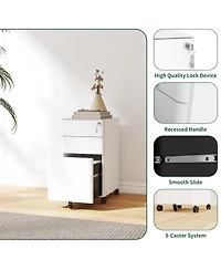 Rainsken 3-Drawer Metal File Cabinet with Lock on Wheels, Rolling Filing Cabinets for Home Office Organizer, Fit Legal/Letter/A4 Size