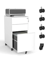 Rainsken 3-Drawer Metal File Cabinet with Lock on Wheels, Rolling Filing Cabinets for Home Office Organizer, Fit Legal/Letter/A4 Size